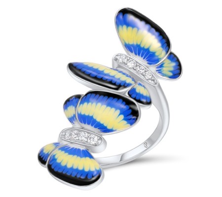 Sterling Silver Ring Enamel,White Cubic Zirconia (R304594ENA2SL925)