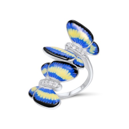 Sterling Silver Ring Enamel,White Cubic Zirconia (R304594ENA2SL925)