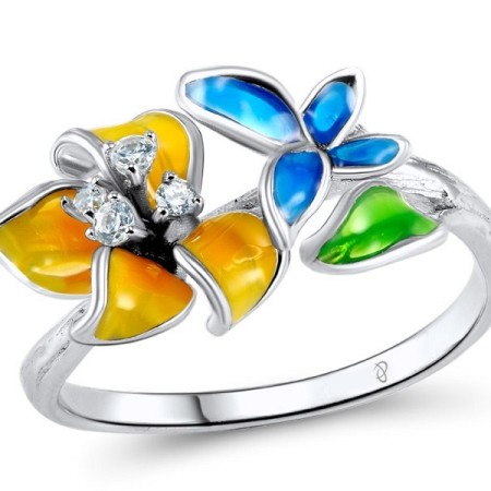 Sterling Silver Ring Enamel,White Cubic Zirconia (R304614ENASL925)