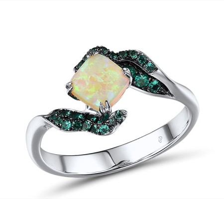 Sterling Silver Ring Created Emerald,Created Yellow Opal (R304620SCEYSL925)