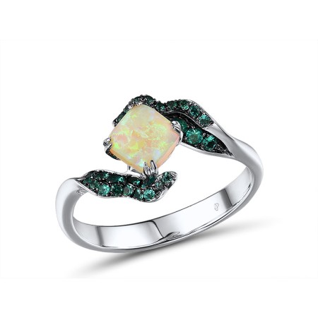 Sterling Silver Ring Created Emerald,Created Yellow Opal (R304620SCEYSL925)