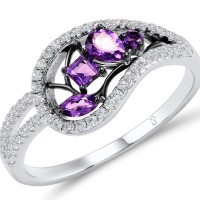Sterling Silver w/ Black White Plating Ring White Cubic Zirconia,Amethyst (R304632SAYZSK925) - US 5