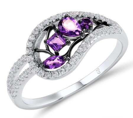 Sterling Silver w/ Black White Plating Ring White Cubic Zirconia,Amethyst (R304632SAYZSK925) - US 5