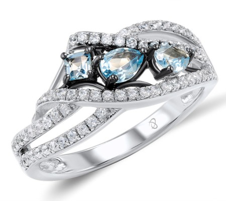 Sterling Silver w/ Black White Plating Ring Blue Topaz (Swiss Blue),White Cubic Zirconia (R304633SBLTZSK925) - US 5