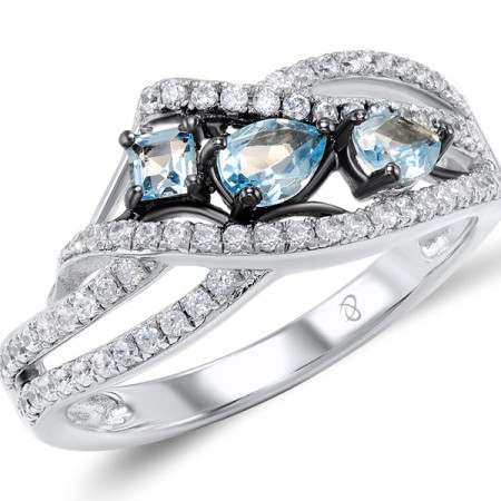 Sterling Silver w/ Black White Plating Ring Blue Topaz (Swiss Blue),White Cubic Zirconia (R304633SBLTZSK925) - US 5