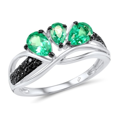 Sterling Silver w/ Black White Plating Ring Black spinel,Green Spinel (R304689BGSSK925) - US 6.5