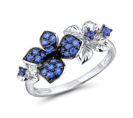 Sterling Silver w/ Black White Plating Ring Blue Nano Cubic Zirconia,White Cubic Zirconia (R304737SBZZSK925) - US 6