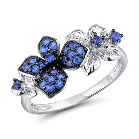 Sterling Silver w/ Black White Plating Ring Blue Nano Cubic Zirconia,White Cubic Zirconia (R304737SBZZSK925) - US 6