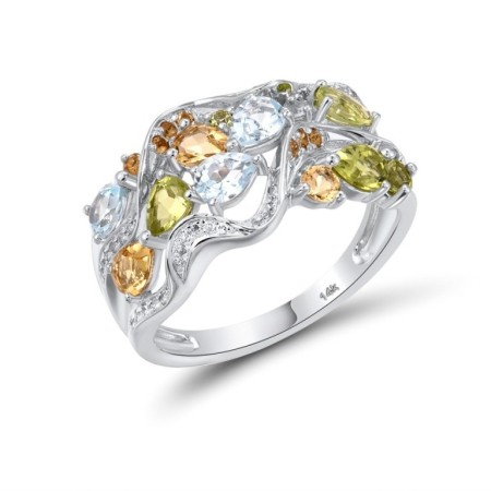 14KW Ring Blue Topaz (Sky Blue),Blue Topaz (Swiss Blue),Citrine,Diamond,Peridot (R304762MUL114KW) - US 6