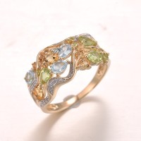 14KYW Ring Blue Topaz (Sky Blue),Blue Topaz (Swiss Blue),Citrine,Diamond,Peridot (R304762MUL114KYW)