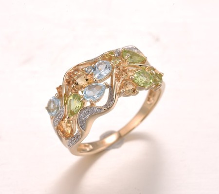 14KYW Ring Blue Topaz (Sky Blue),Blue Topaz (Swiss Blue),Citrine,Diamond,Peridot (R304762MUL114KYW)