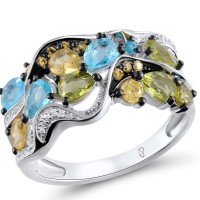 Sterling Silver w/ Black White Plating Ring Blue Cubic Zirconia,Blue Glass,Green Glass,Peridot Cubic Zirconia,White Cubic Zirconia,Yellow Cubic Zirconia,Yellow Glass (R304762MULSK925)