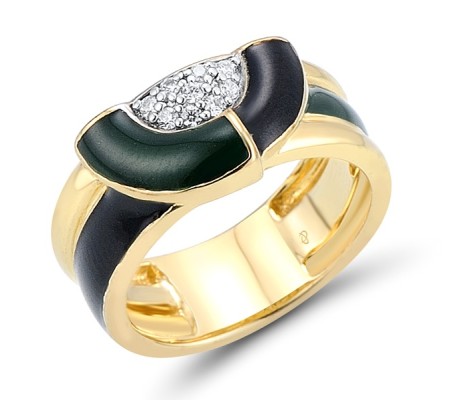 Sterling Silver w/ Ionic Yellow Plating Ring Enamel,White Cubic Zirconia (R304815ENASP925) - US 6.5