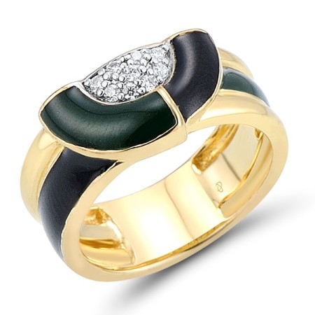 Sterling Silver w/ Ionic Yellow Plating Ring Enamel,White Cubic Zirconia (R304815ENASP925) - US 6.5