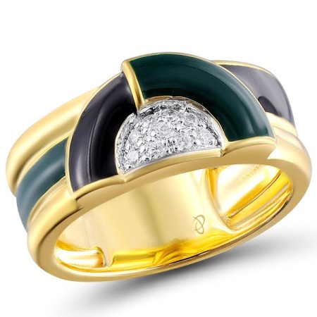 Sterling Silver w/ Yellow Plating Ring Enamel,White Cubic Zirconia (R304815ENASY925)