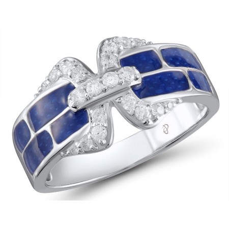 Sterling Silver Ring Enamel,White Cubic Zirconia (R304824ENASL925)