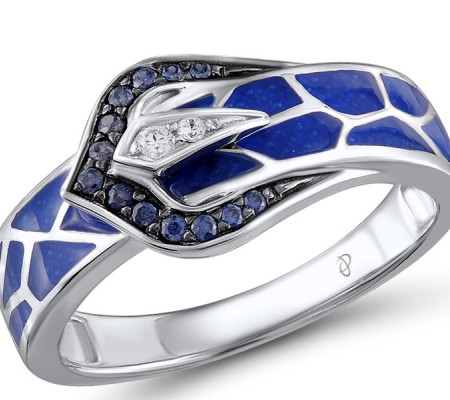 Sterling Silver Ring Blue Nano Cubic Zirconia,Enamel,White Cubic Zirconia (R304828ENASL925) - US 6