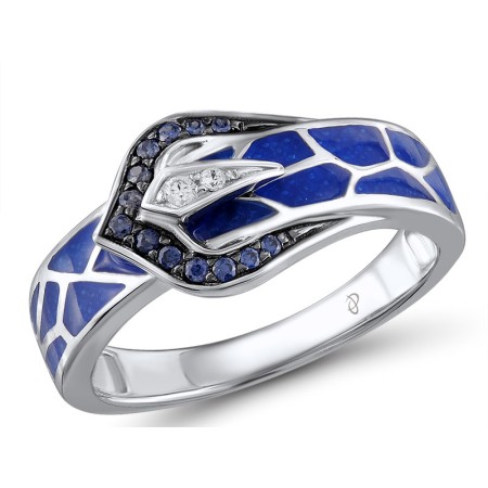 Sterling Silver Ring Blue Nano Cubic Zirconia,Enamel,White Cubic Zirconia (R304828ENASL925) - US 6