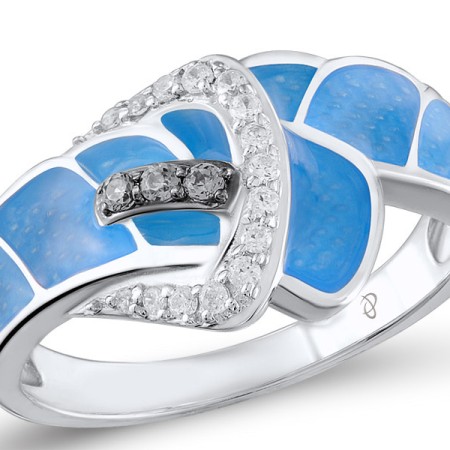 Sterling Silver Ring Blue Nano Cubic Zirconia,Enamel,White Cubic Zirconia (R304829ENASL925) - US 4.75