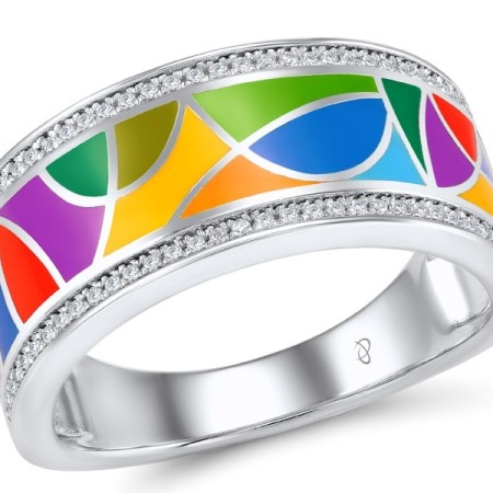 Sterling Silver Ring Enamel,White Cubic Zirconia (R304836SENASL925)