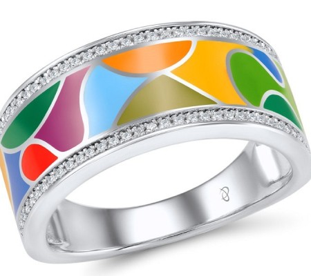 Sterling Silver Ring Enamel,White Cubic Zirconia (R304837ENASL925)