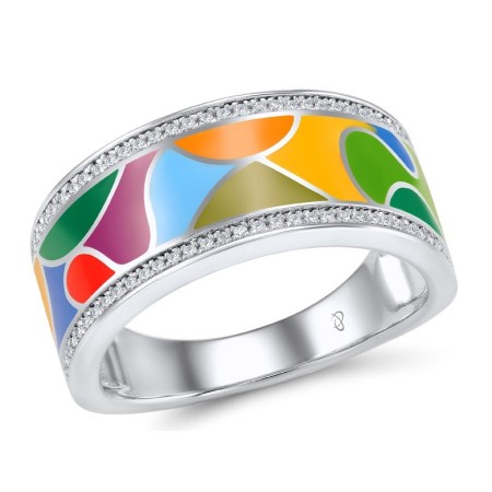 Sterling Silver Ring Enamel,White Cubic Zirconia (R304837ENASL925)