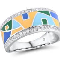 Sterling Silver Ring Enamel,White Cubic Zirconia (R304839SENASL925)