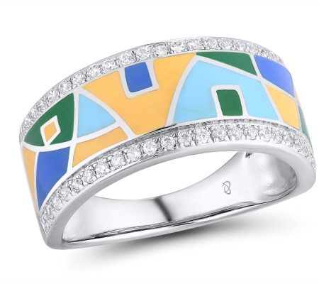 Sterling Silver Ring Enamel,White Cubic Zirconia (R304839SENASL925)