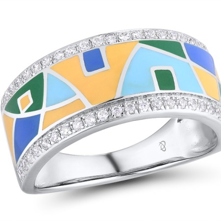Sterling Silver Ring Enamel,White Cubic Zirconia (R304839SENASL925)