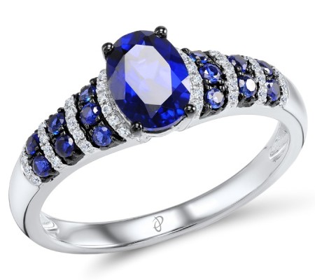 Sterling Silver w/ Black White Plating Ring Blue Glass,Blue Nano Cubic Zirconia,White Cubic Zirconia (R304847BLNZSK925) - US 6