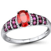 Sterling Silver w/ Black White Plating Ring White Cubic Zirconia,Created Ruby,Red Glass (R304847CRRZSK925) - US 5.5