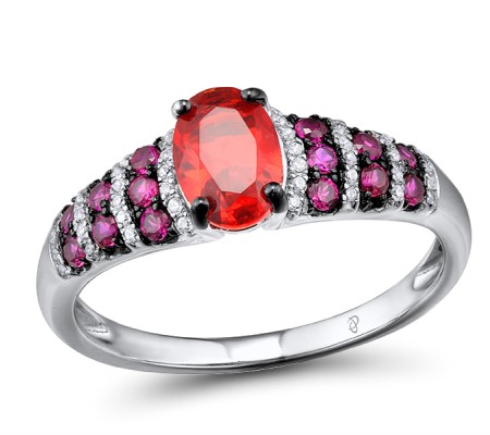 Sterling Silver w/ Black White Plating Ring White Cubic Zirconia,Created Ruby,Red Glass (R304847CRRZSK925) - US 5.5