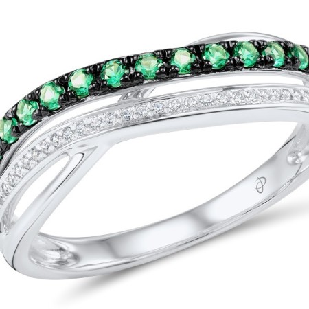 Sterling Silver w/ Black White Plating Ring Green Spinel,White Cubic Zirconia (R304878GSZSK925)