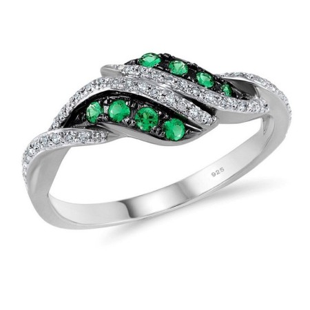Sterling Silver w/ Black White Plating Ring Green Spinel,White Cubic Zirconia (R304954GSZSK925)