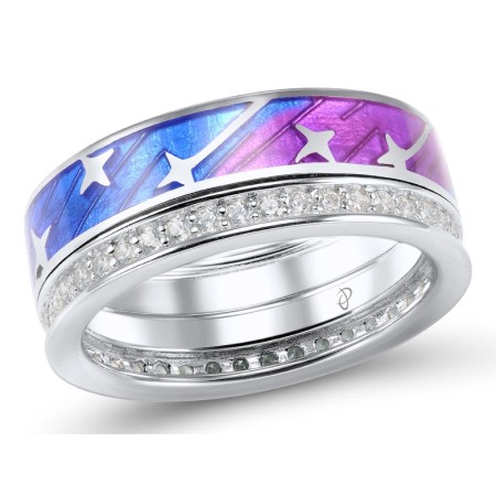 Sterling Silver Ring Enamel,White Cubic Zirconia (R305006ENASL925)