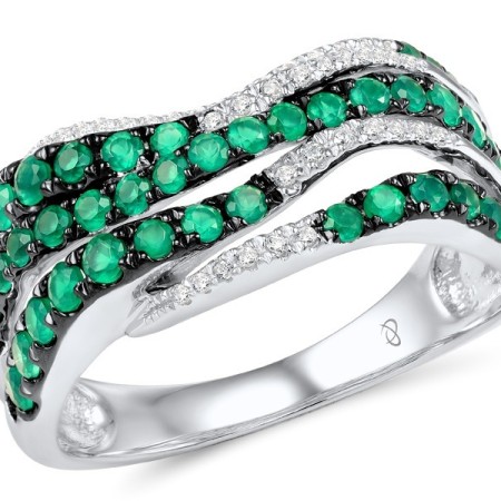 Sterling Silver w/ Black White Plating Ring Dyed Green Agate,White Cubic Zirconia (R305018GEZSK925)