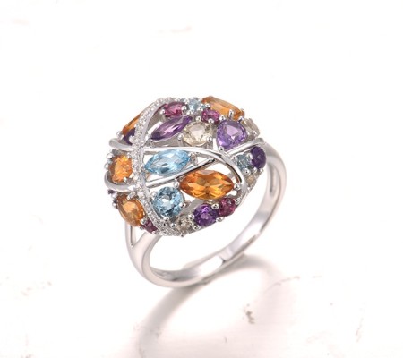 14KW Ring Amethyst,Blue Topaz (Swiss Blue),Citrine,Diamond,Lemon Quartz,Rhodolite Garnet (R305019AMUL14KW) - US 6