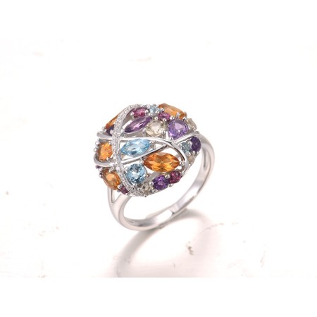 14KW Ring Amethyst,Blue Topaz (Swiss Blue),Citrine,Diamond,Lemon Quartz,Rhodolite Garnet (R305019AMUL14KW) - US 6