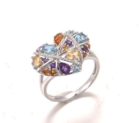 14KW Ring Amethyst,Blue Topaz (Swiss Blue),Citrine,Diamond (R305020AABCT14KW) - US 6