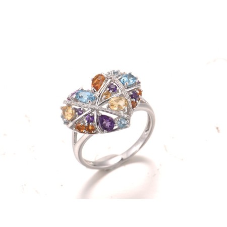 14KW Ring Amethyst,Blue Topaz (Swiss Blue),Citrine,Diamond (R305020AABCT14KW) - US 6