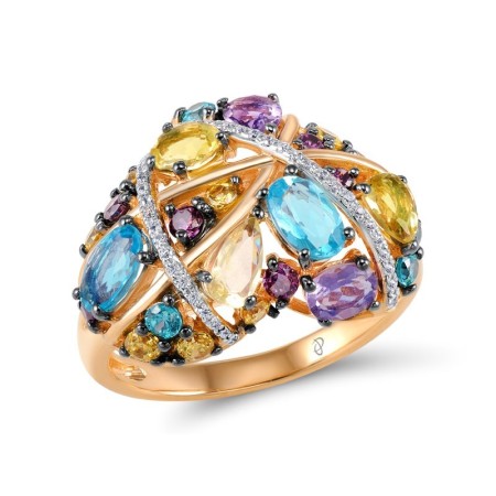 Sterling Silver w/ Rose Black White Plating Ring Amethyst CZ,Blue CZ,Blue Glass,Purple Glass,White CZ,Yellow CZ,Yellow Glass (R305020AMULSV925)