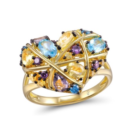 Sterling Silver w/ Yellow Black Plating Ring Amethyst Cubic Zirconia,Blue Cubic Zirconia,Blue Glass,Purple Glass,Yellow Cubic Zirconia,Yellow Glass (R305020MULSC925)