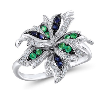 14KWB Ring Blue Sapphire,Diamond,Emerald (R305025EMS14KWB)