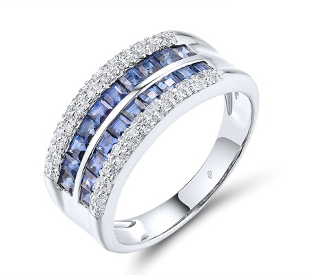 18KW Ring Diamond,Blue Sapphire (R305161SAP18KW) - US 6.5