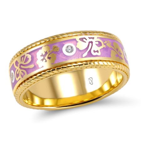 Sterling Silver w/ Yellow Plating Ring Enamel,White Cubic Zirconia (R305195ENA1SY925) - US 6