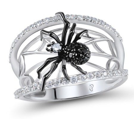 Sterling Silver w/ Black White Plating Ring Black spinel,White Cubic Zirconia (R305208BSNZSK925) - US 6