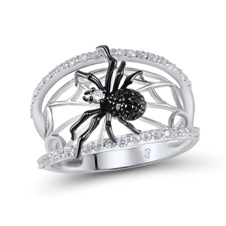 Sterling Silver w/ Black White Plating Ring Black spinel,White Cubic Zirconia (R305208BSNZSK925) - US 6