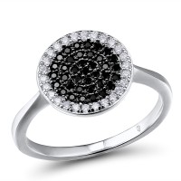 Sterling Silver w/ Black White Plating Ring Black spinel,White Cubic Zirconia (R305279BSNZSK925) - US 5.5