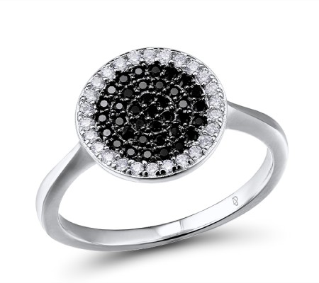 Sterling Silver w/ Black White Plating Ring Black spinel,White Cubic Zirconia (R305279BSNZSK925) - US 5.5