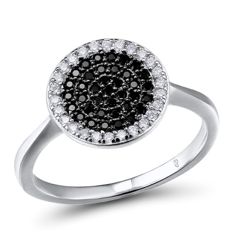 Sterling Silver w/ Black White Plating Ring Black spinel,White Cubic Zirconia (R305279BSNZSK925) - US 5.5
